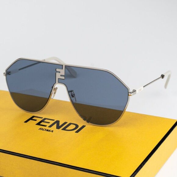 NEW Fendi FE40080U FF MATCH 16V Shiny Palladium Blue Unisex Round Sunglasses - Picture 1 of 12